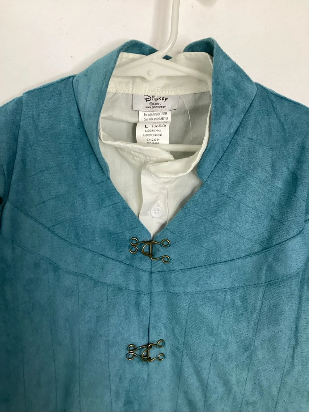 Disney Tangled Flynn Rider Teal Blue Suede-Style Vest with White Shirt Costume L - Picture 4 of 12